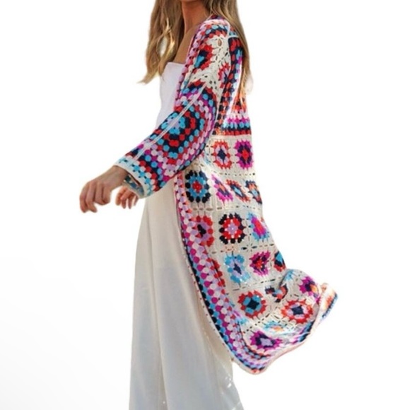 Crochet Cadigan Patchwork Boho Patchwork Cardigan Davi & Dani NWT - Picture 9 of 12